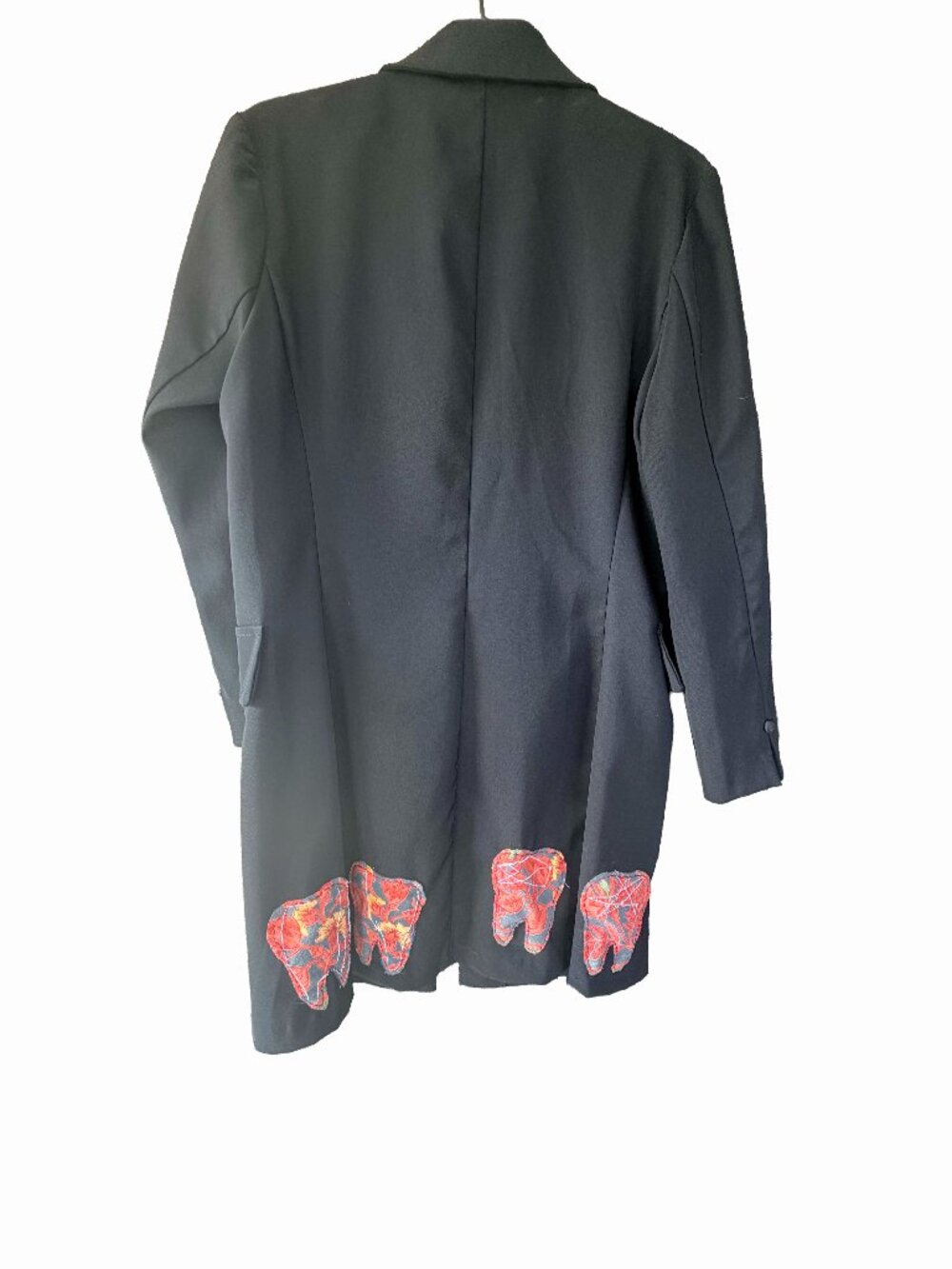 XOXO Upcycled Longline Blazer Jacket Tooth Applique Whimsigoth Black Jr 11